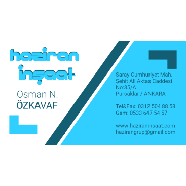 Haziran İnşaat'ın kartvizitini tasarla yarışmasına tasarımcı 2N1K tarafından sunulan  tasarım 
