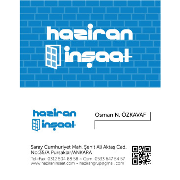 Haziran İnşaat'ın kartvizitini tasarla yarışmasına tasarımcı Mrgrfk tarafından sunulan  tasarım 