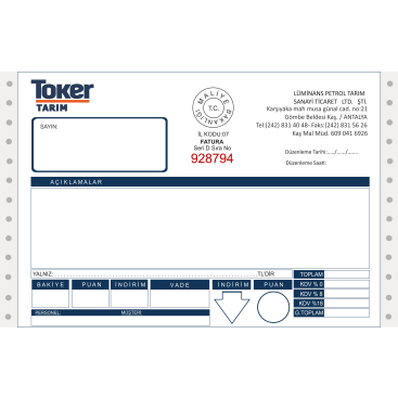 Fatura Tasarımı yarışmasına tasarımcı Altun tarafından sunulan  tasarım 